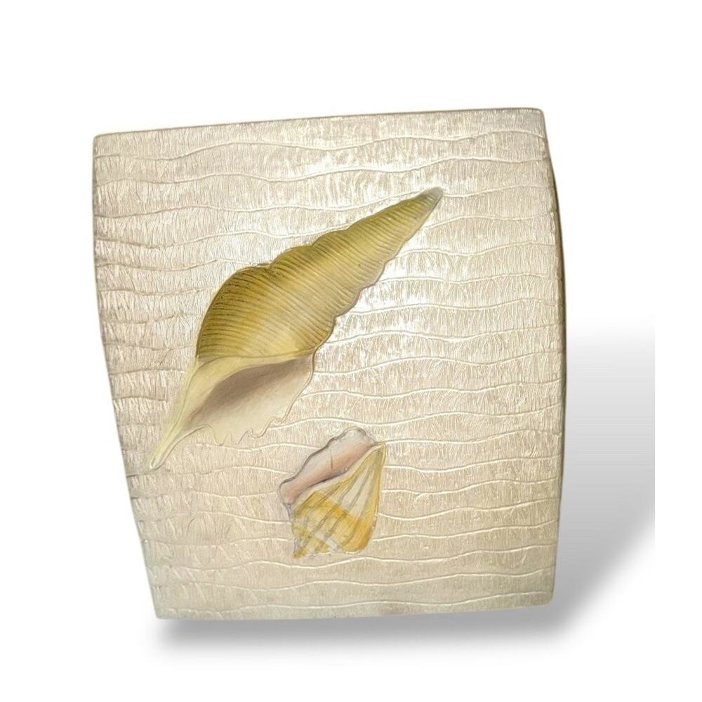 Croscill Tissue Box Cover Opalescent Beach Haven Painted Shells Resin Decor 6x6